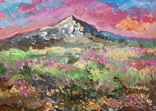 Wildflowers painting ORIGINAL art floral field artwork Landscape Mountain 5x7"
