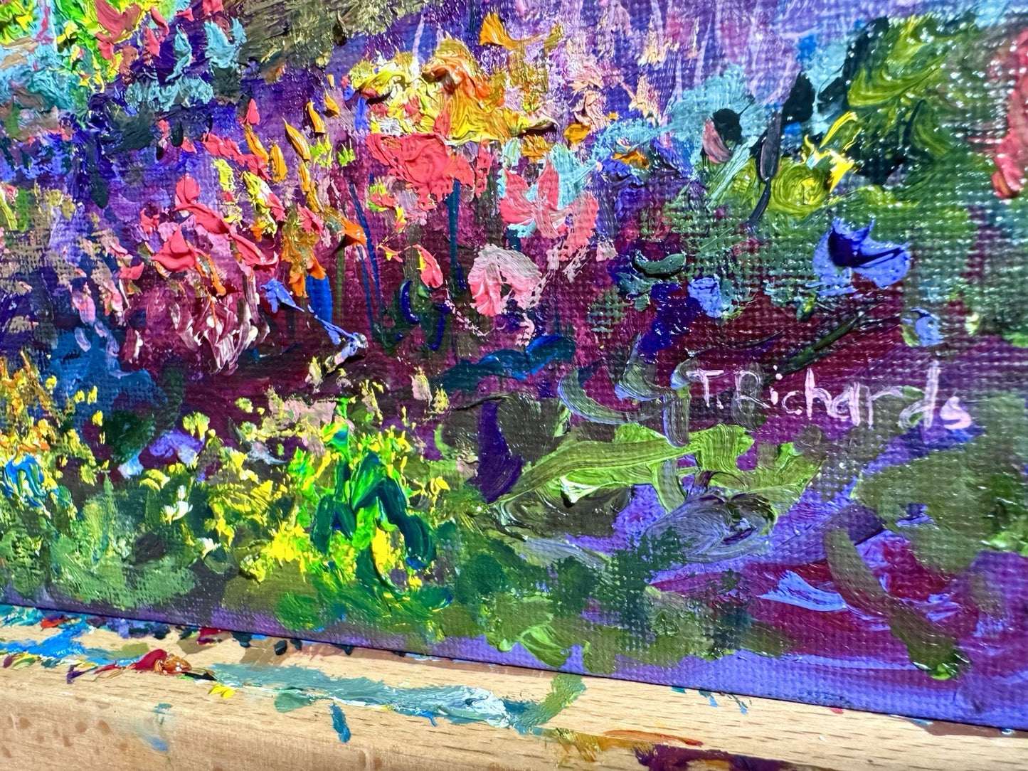 Farmhouse Oil painting ORIGINAL art Cottage House Flower Garden landscape 8x8