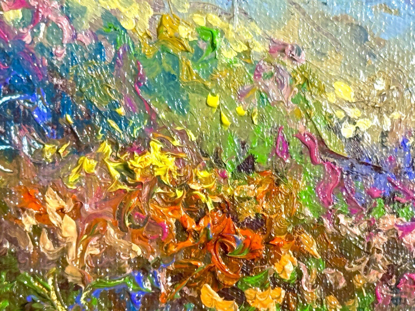 Wildflowers Oil painting ORIGINAL art Mountain Sunset floral field Landscape 6x6