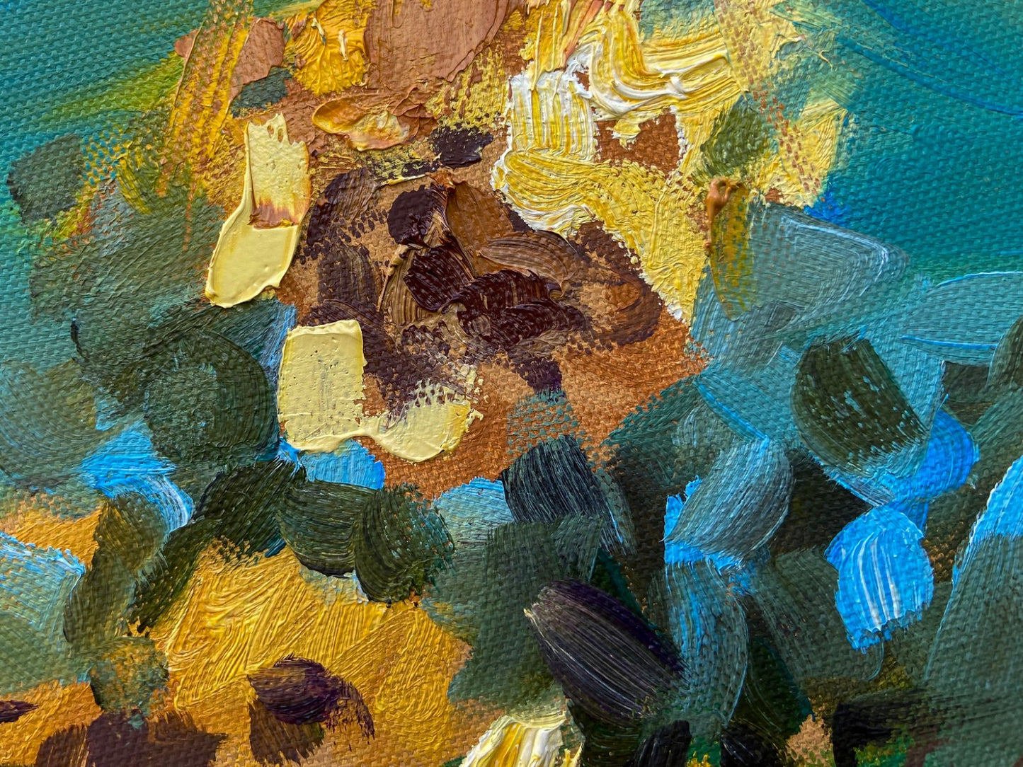 Oil painting ORIGINAL art Sunflower field landscape wall art flower floral 16x16