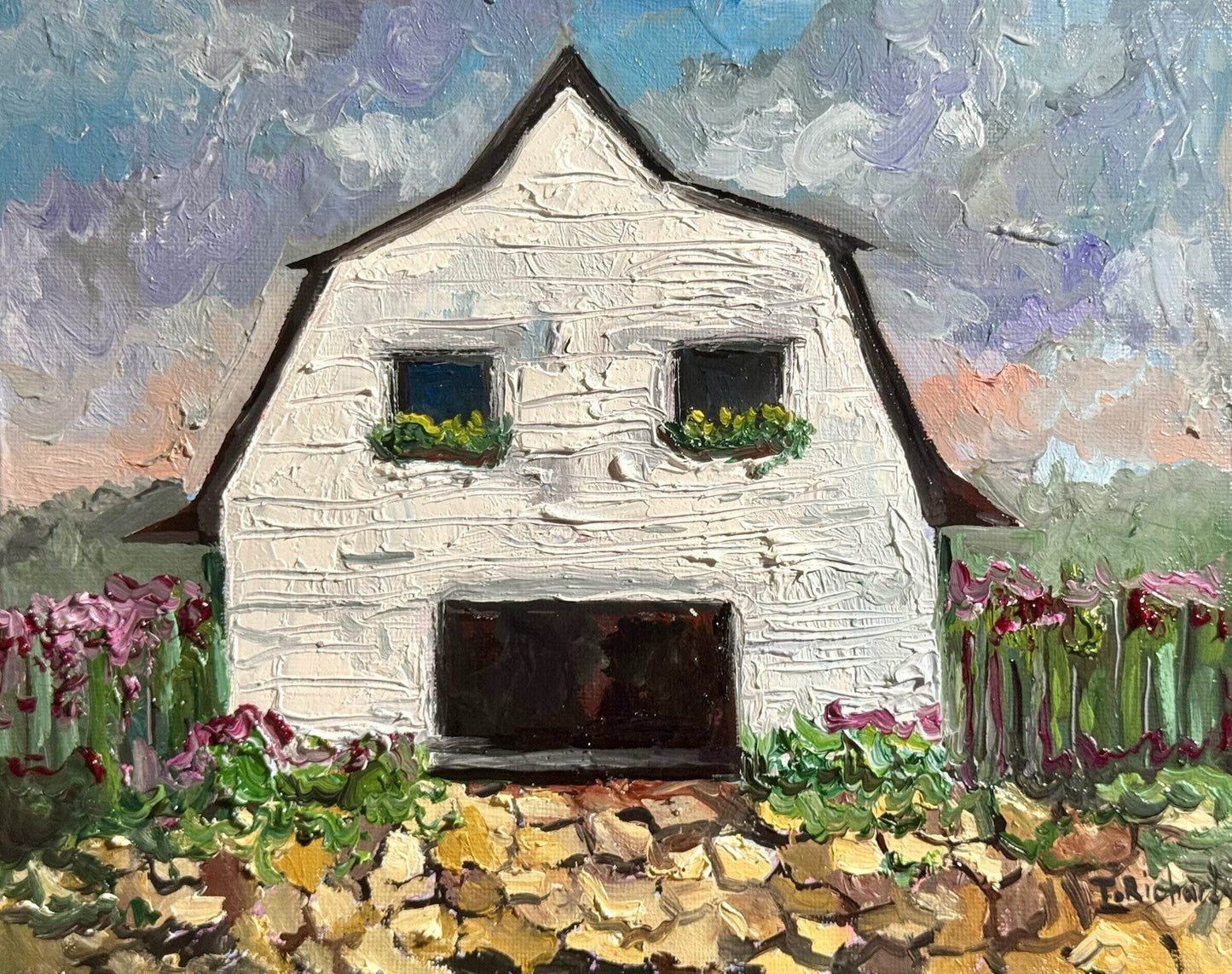 Farmhouse Oil painting ORIGINAL art Cottage House Flower Garden landscape 8x10