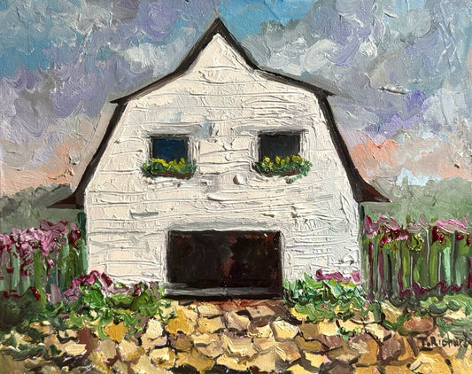 Farmhouse Oil painting ORIGINAL art Cottage House Flower Garden landscape 8x10