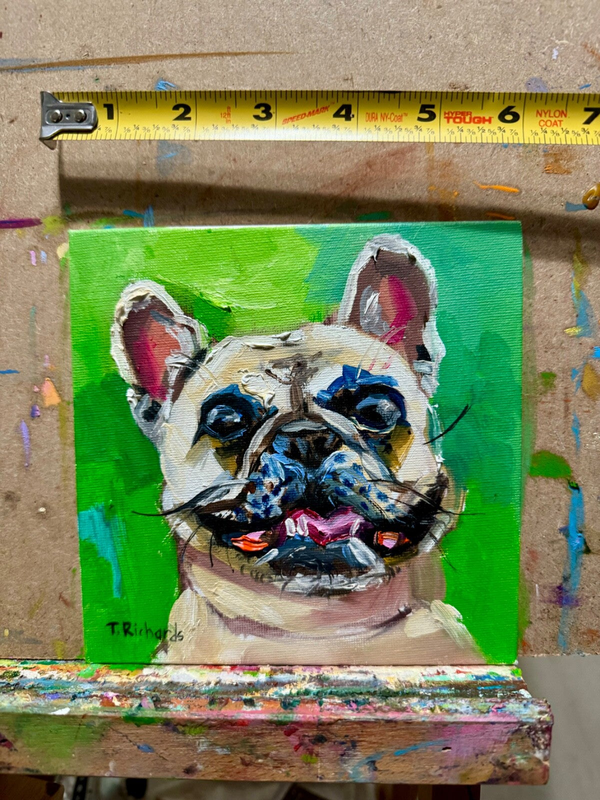 ORIGINAL art oil painting French bulldog dog portrait Pet animal puppy 6x6"
