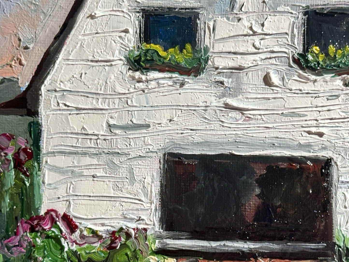 Farmhouse Oil painting ORIGINAL art Cottage House Flower Garden landscape 8x10