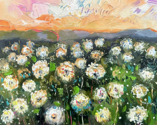 Oil painting ORIGINAL art Dandelion Wildflower Field Flower landscape 8x10