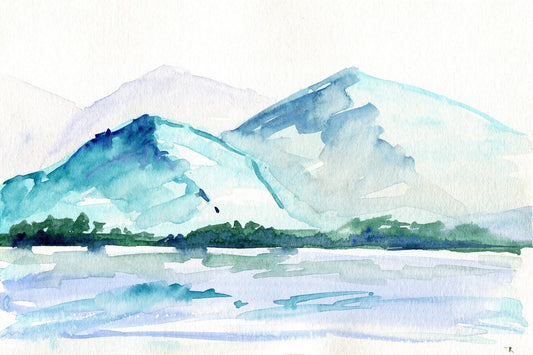 Watercolor painting ORIGINAL art Seascape Mountain river landscape ocean lake