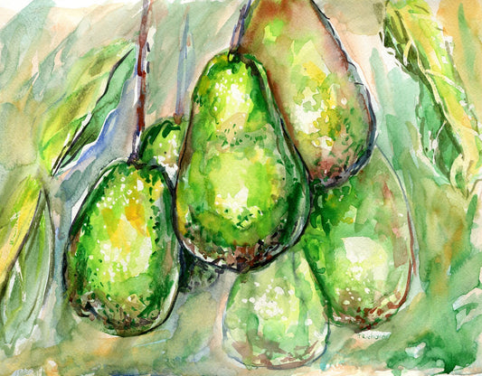 Watercolor painting ORIGINAL art Pears on branch tree Fruit food 11x14"