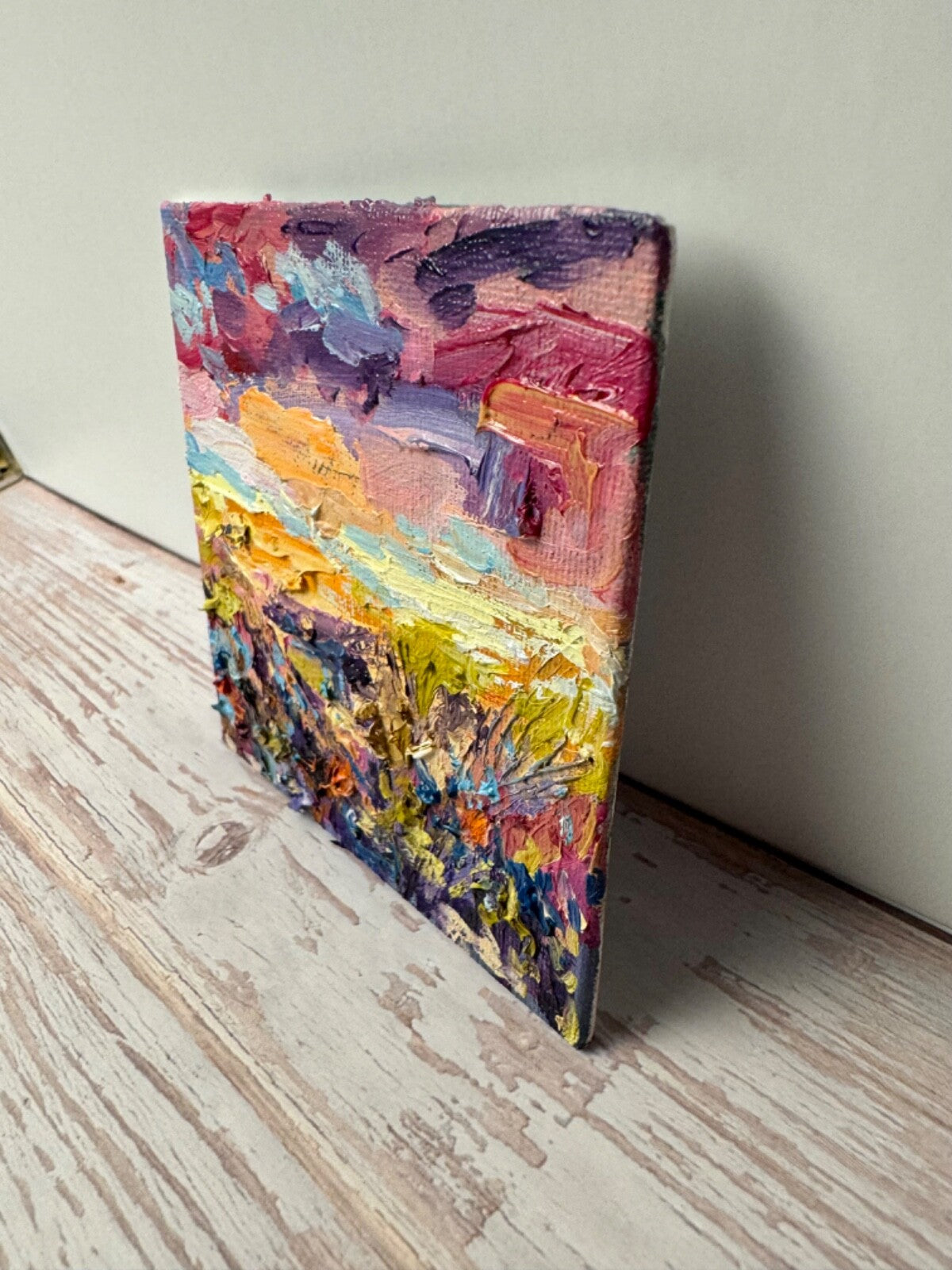 Oil Painting Wildflower landscape Original art Flower floral art 4x4”