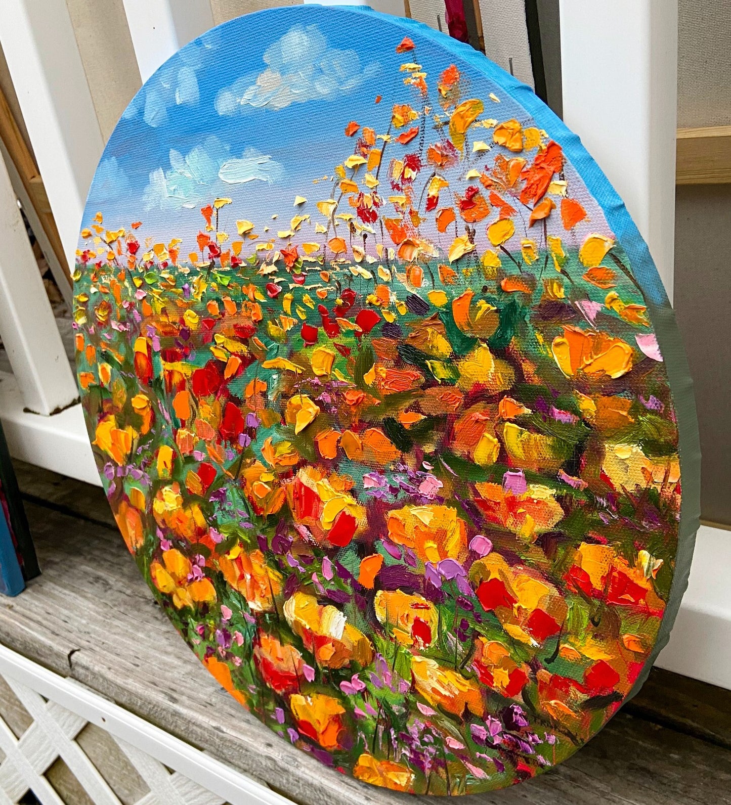 Oil painting ORIGINAL art California poppy field landscape wall art  16x16"