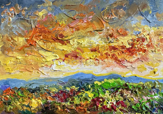 Wildflowers Oil painting ORIGINAL art Sunset floral field Mountain Landscape 5x7