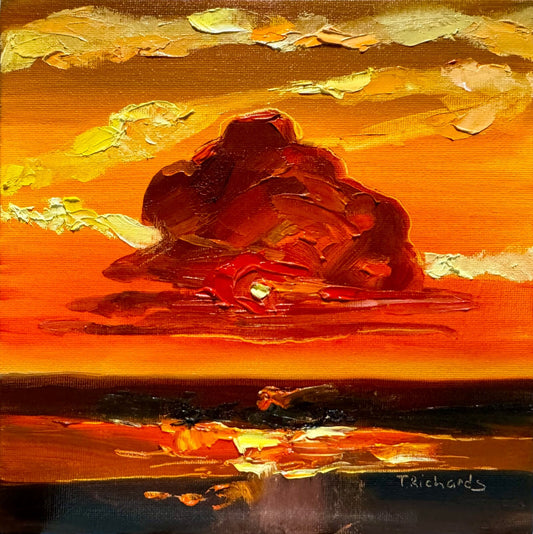 Oil painting Ocean ORIGINAL art Seascape artwork small landscape Sky cloud 8x8”