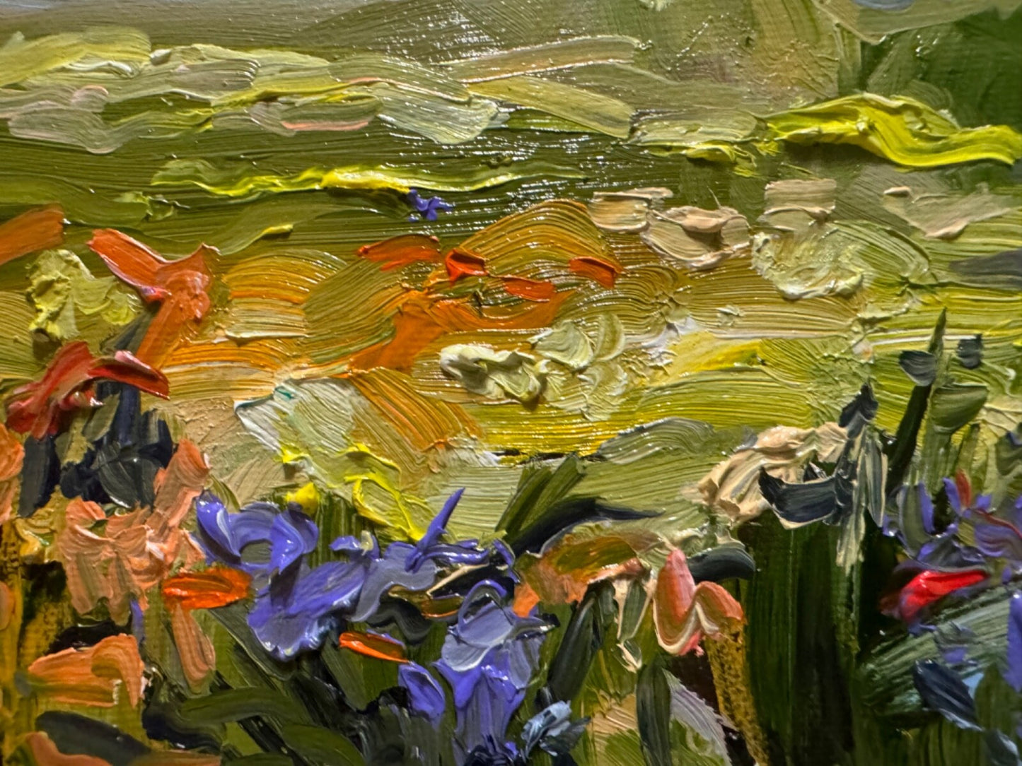 Field painting ORIGINAL art Landscape mountain artwork Floral wildflower 9x12"