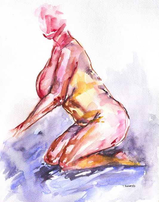 Painting WATERCOLOR ORIGINAL Art Woman Body positive Naked Nude Artwork 11x14"