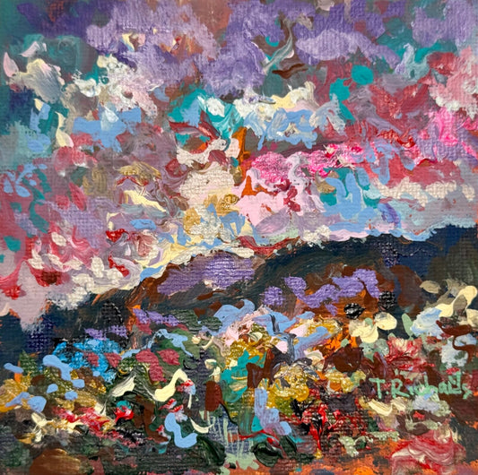 Wildflower field Original art Landscape flower floral Acrylic Painting 4x4”