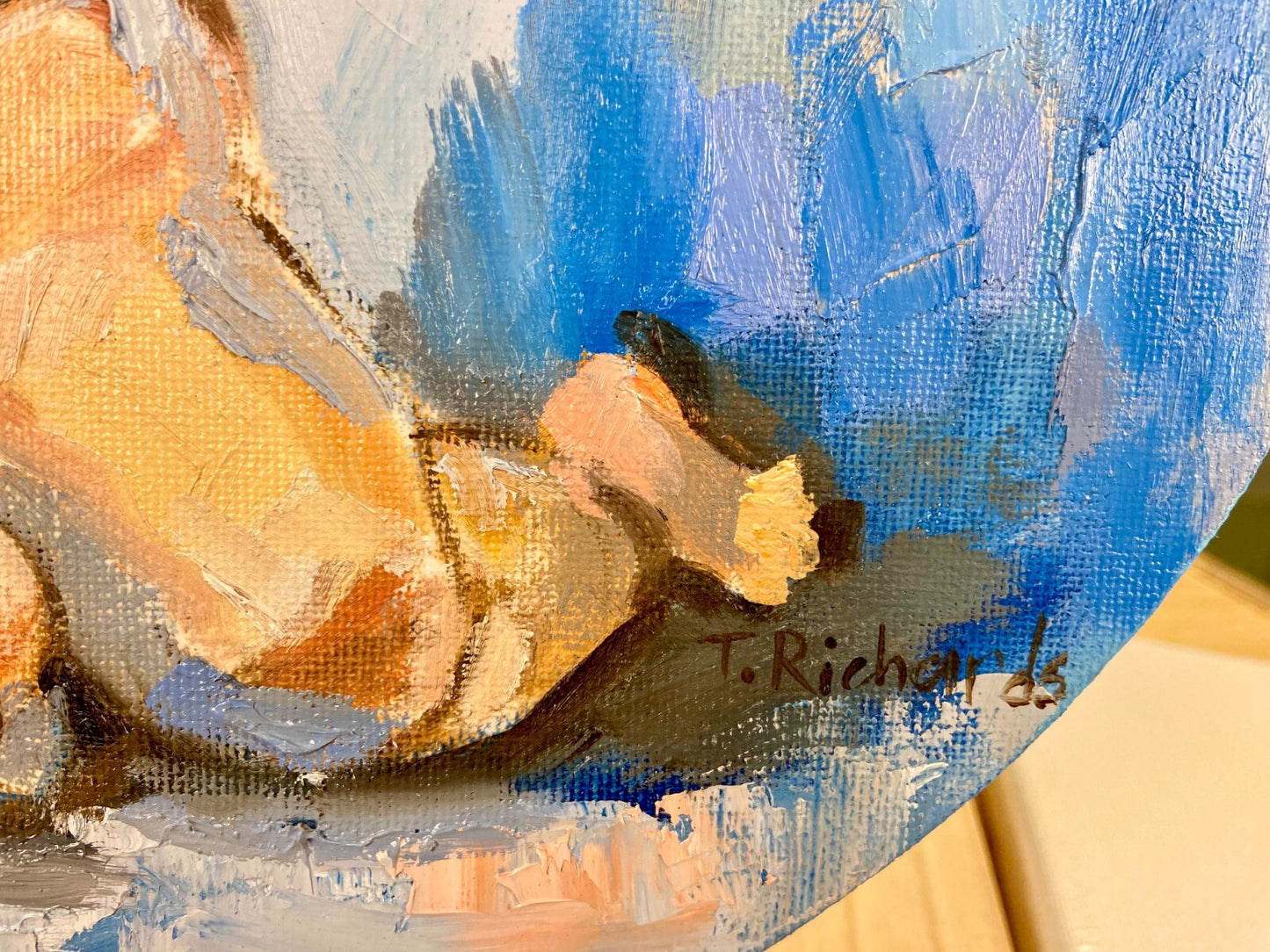 ORIGINAL oil painting Nude naked woman figurative round canvas artwork 12x12"