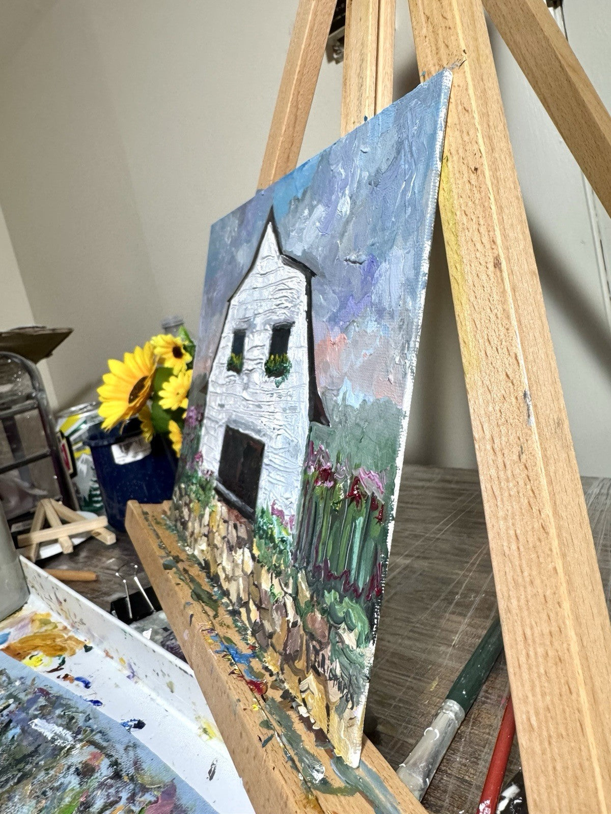 Farmhouse Oil painting ORIGINAL art Cottage House Flower Garden landscape 8x10