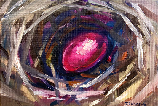 ORIGINAL oil painting on canvas panel art Easter egg nest artwork 5x7"