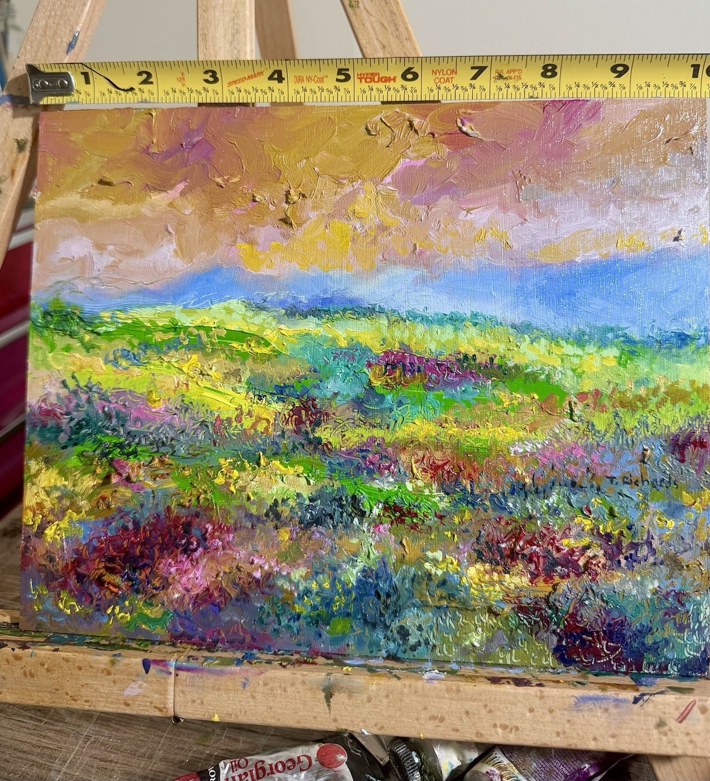 Oil painting panel ORIGINAL art Wildflower field Mountain Landscape flower 8x10