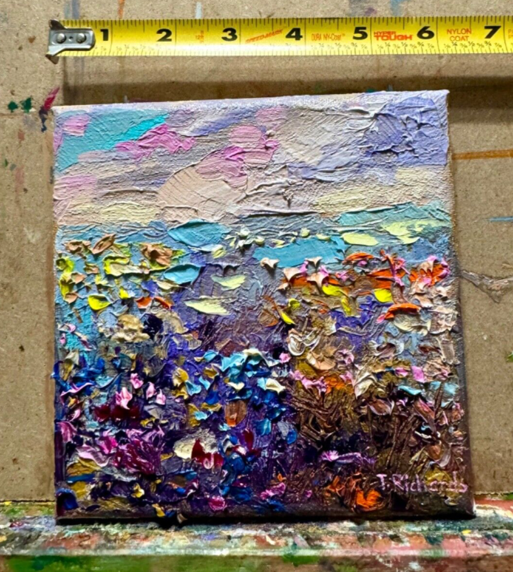 Wildflowers Oil painting ORIGINAL art Lupine floral field artwork Landscape 6x6"