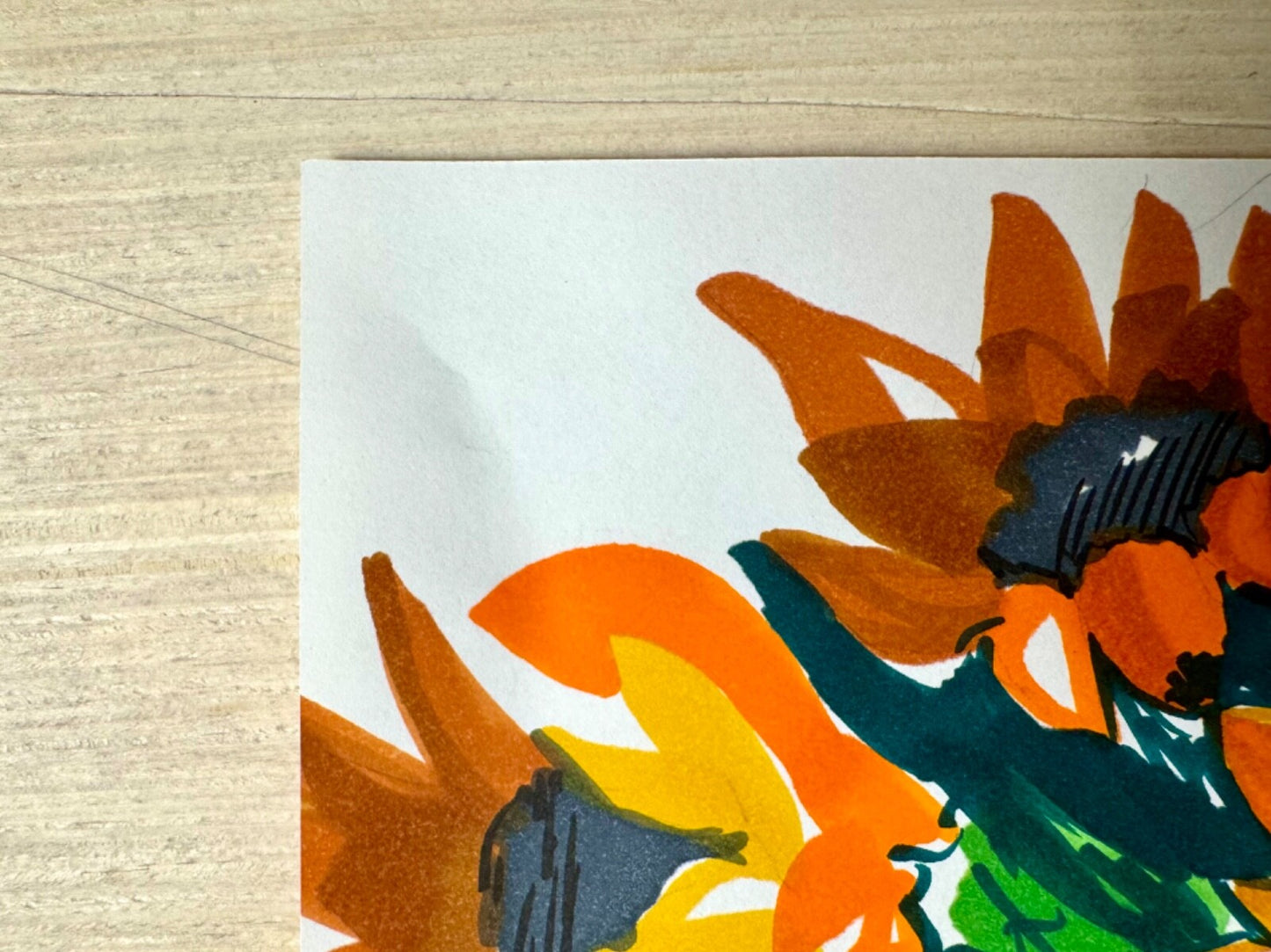 Sunflowers painting ORIGINAL art Flower floral Markers on thin paper signed 8x10