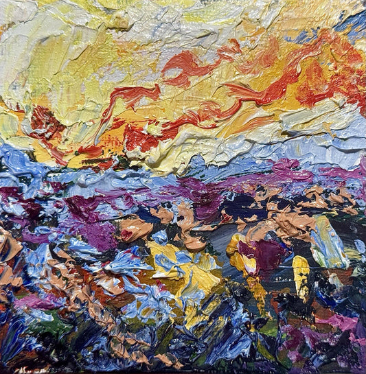 Oil painting ORIGINAL art Abstract Sunrise Wildflower Field Landscape Signed 4x4