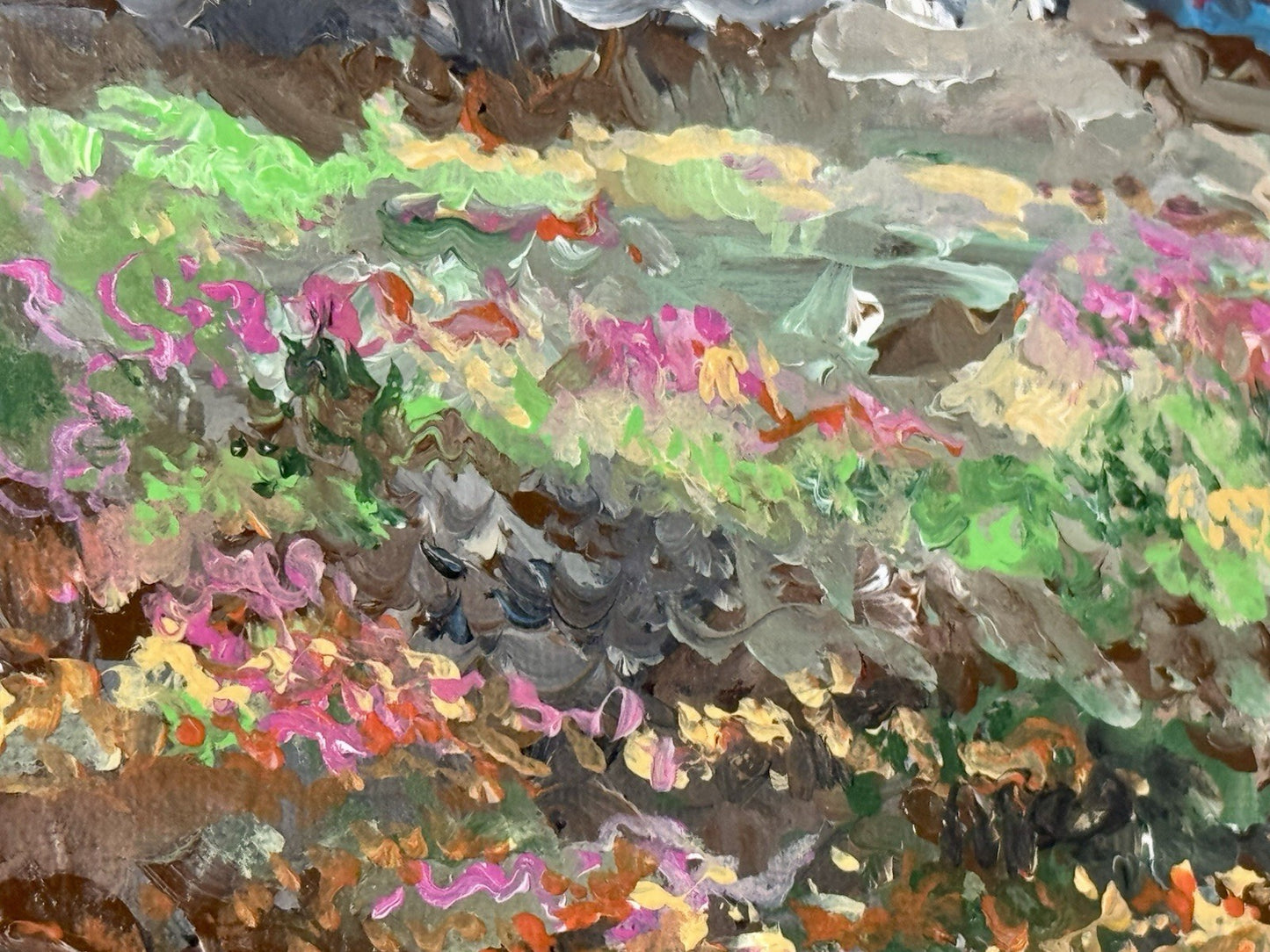 Wildflowers painting ORIGINAL art floral field artwork Landscape Mountain 5x7"