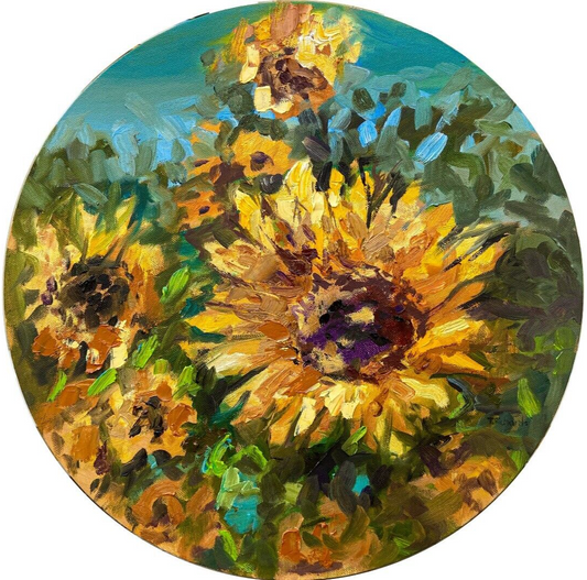 Oil painting ORIGINAL art Sunflower field landscape wall art flower floral 16x16