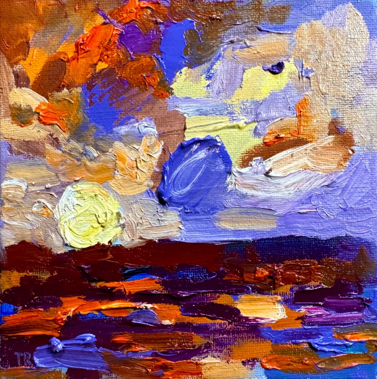 Ocean Oil painting ORIGINAL art Seascape artwork small sunset landscape 6x6"