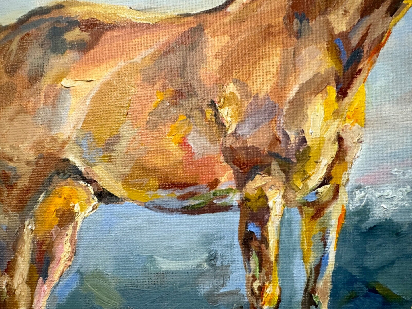 Oil painting ORIGINAL art Horse Wildflower field Mountain landscape Floral 16x20
