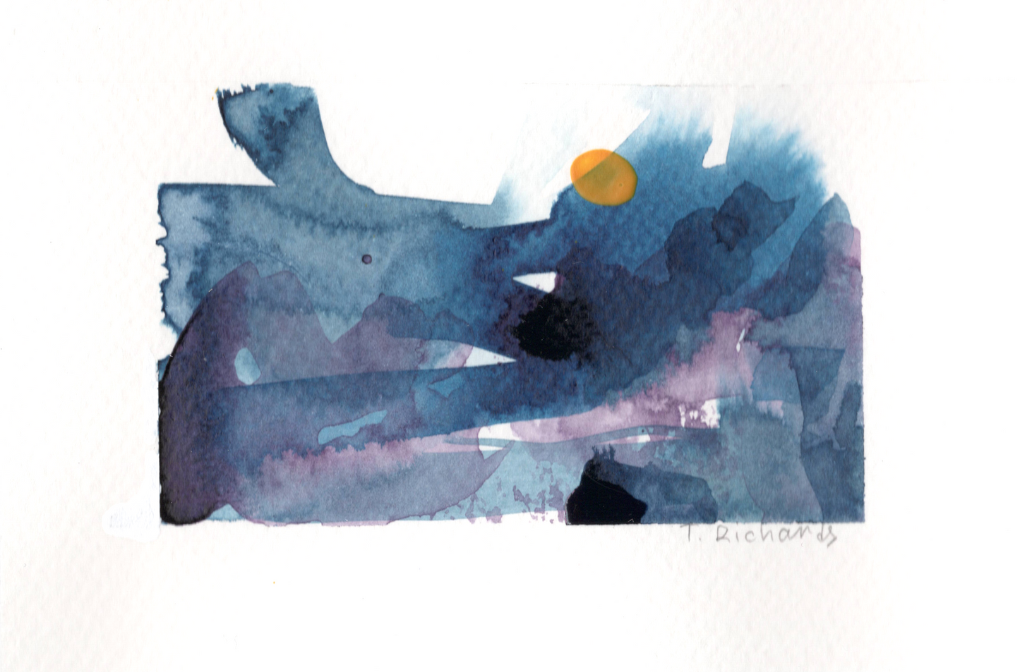 Blue Hour Abstract Painting Original Art Night Landscape, Acrylic on Paper 4x6”