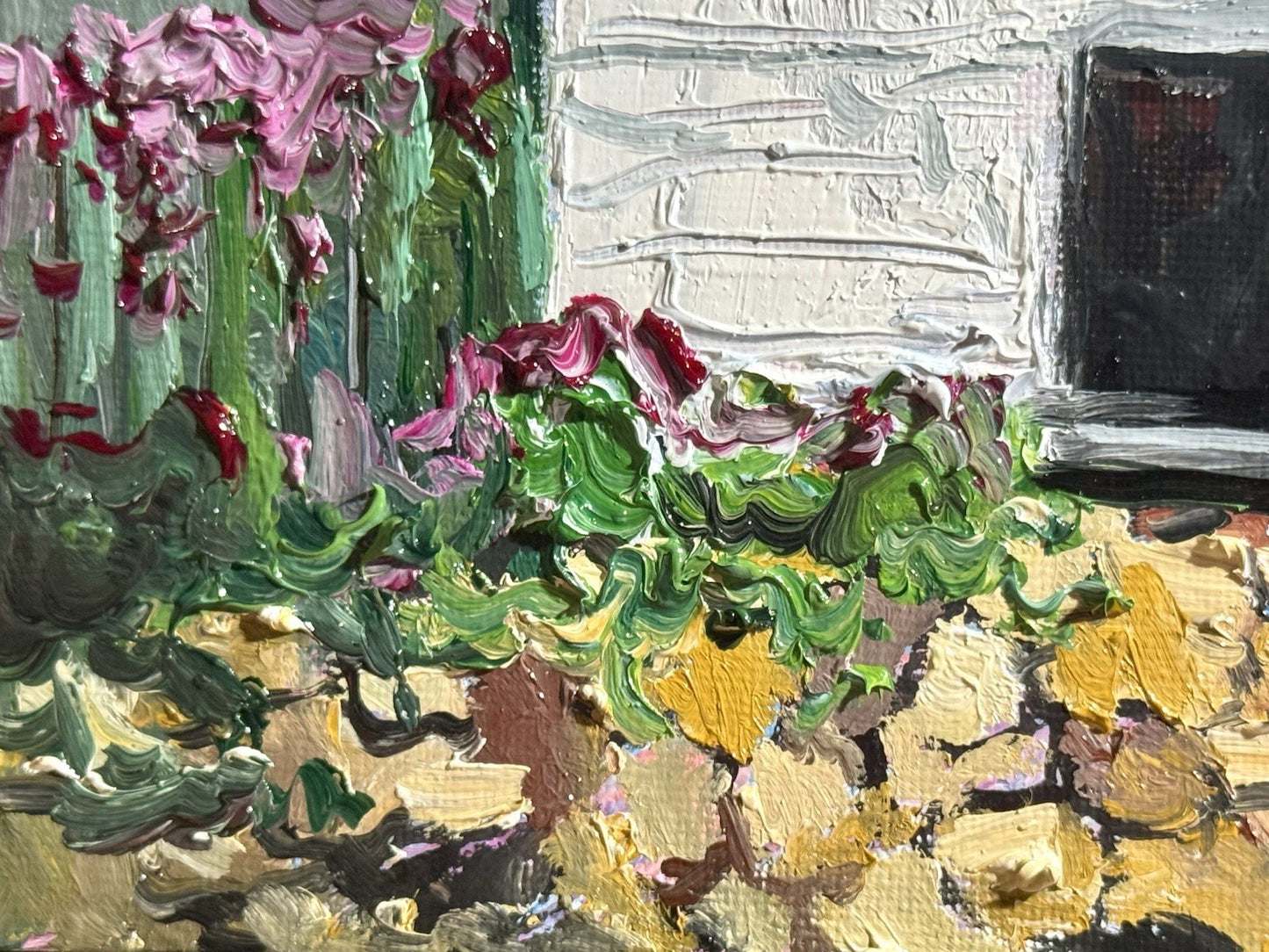 Farmhouse Oil painting ORIGINAL art Cottage House Flower Garden landscape 8x10
