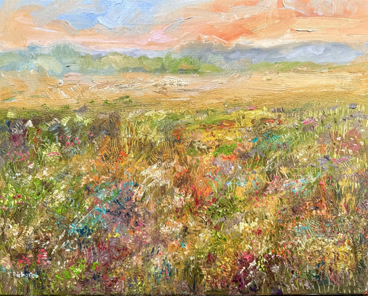 Oil painting ORIGINAL art Windflower field Landscape Floral Flowers 16x20”