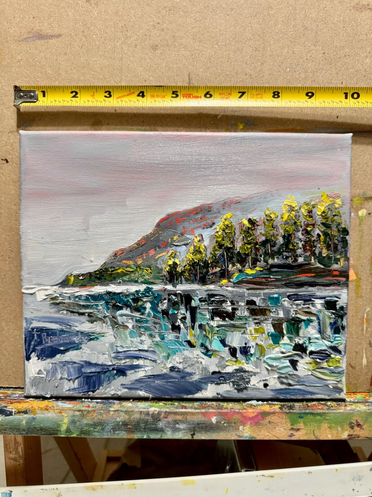 Oil painting ORIGINAL art Moody seascape morning Lake forest landscape 8x10"