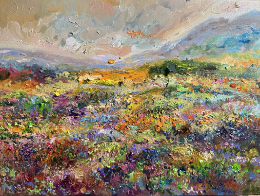 Oil painting ORIGINAL art Flower field landscape Meadow wildflower Signed 12x16"