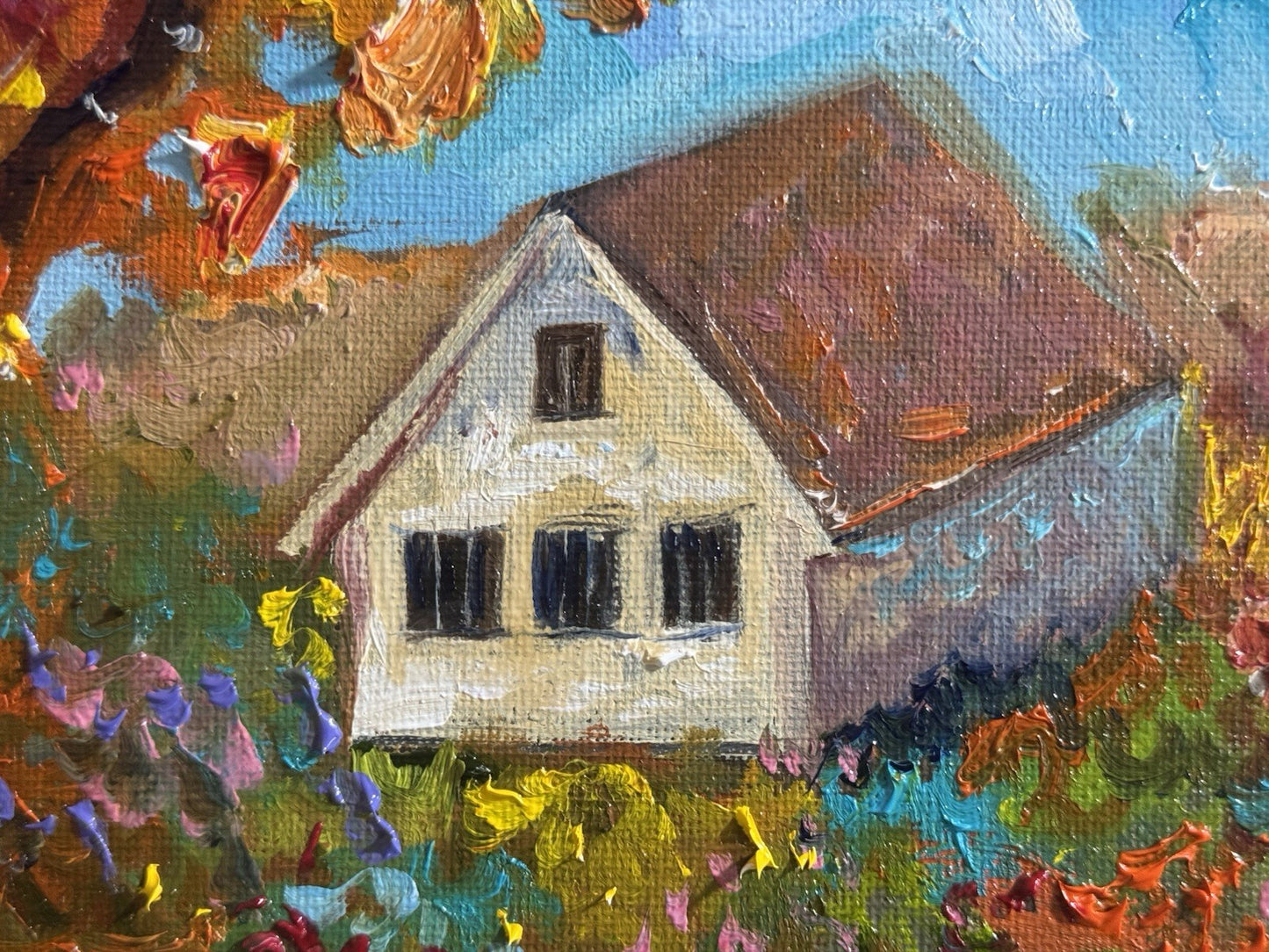 Oil painting ORIGINAL art Countryside Farmhouse artwork Fall landscape 8x10”