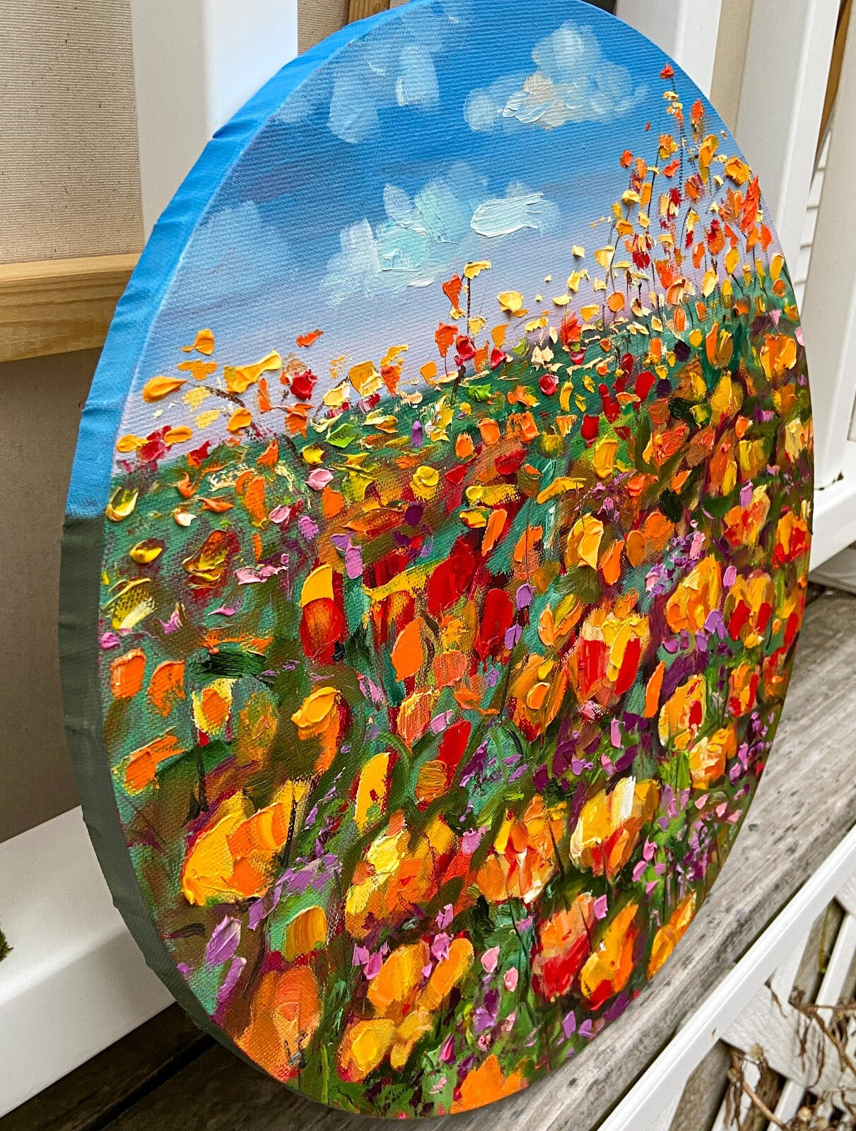 Oil painting ORIGINAL art California poppy field landscape wall art  16x16"