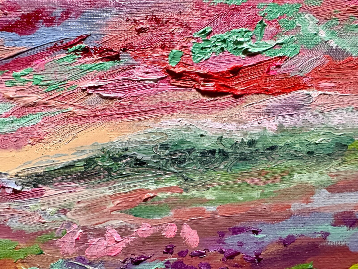 Field painting ORIGINAL art Landscape red sunset Floral wildflower 10x12"