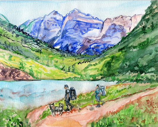 Maroon Lake painting painting ORIGINAL art watercolor on paper 8x10"