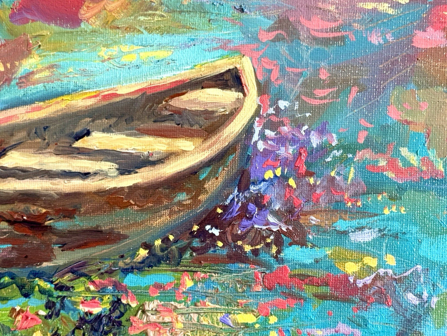 Boat oil painting ORIGINAL art Landscape Lake River Ocean Seascape Sunset 16x20