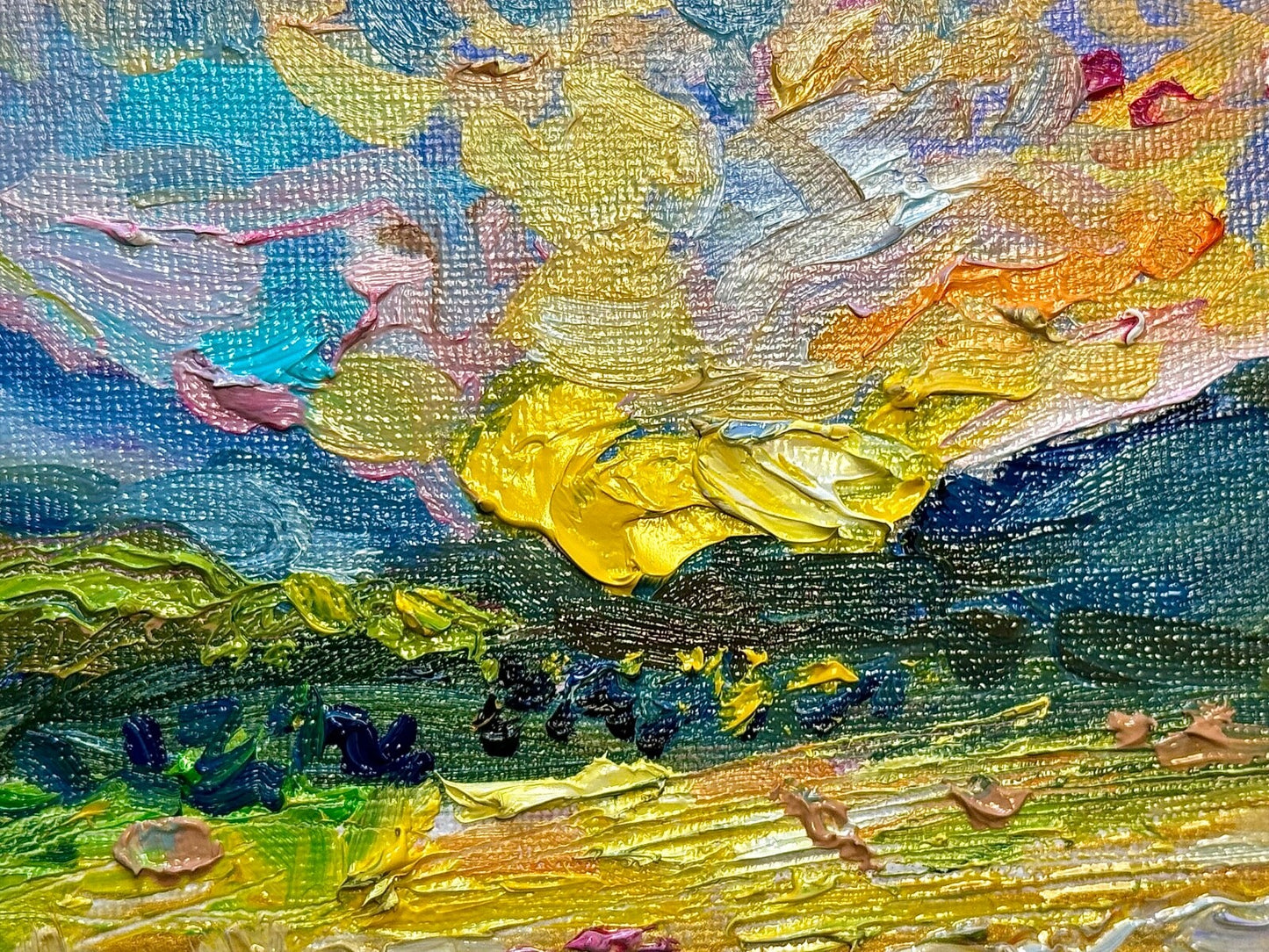 Oil painting ORIGINAL art Flower field landscape Meadow wildflower Mount 12x16"