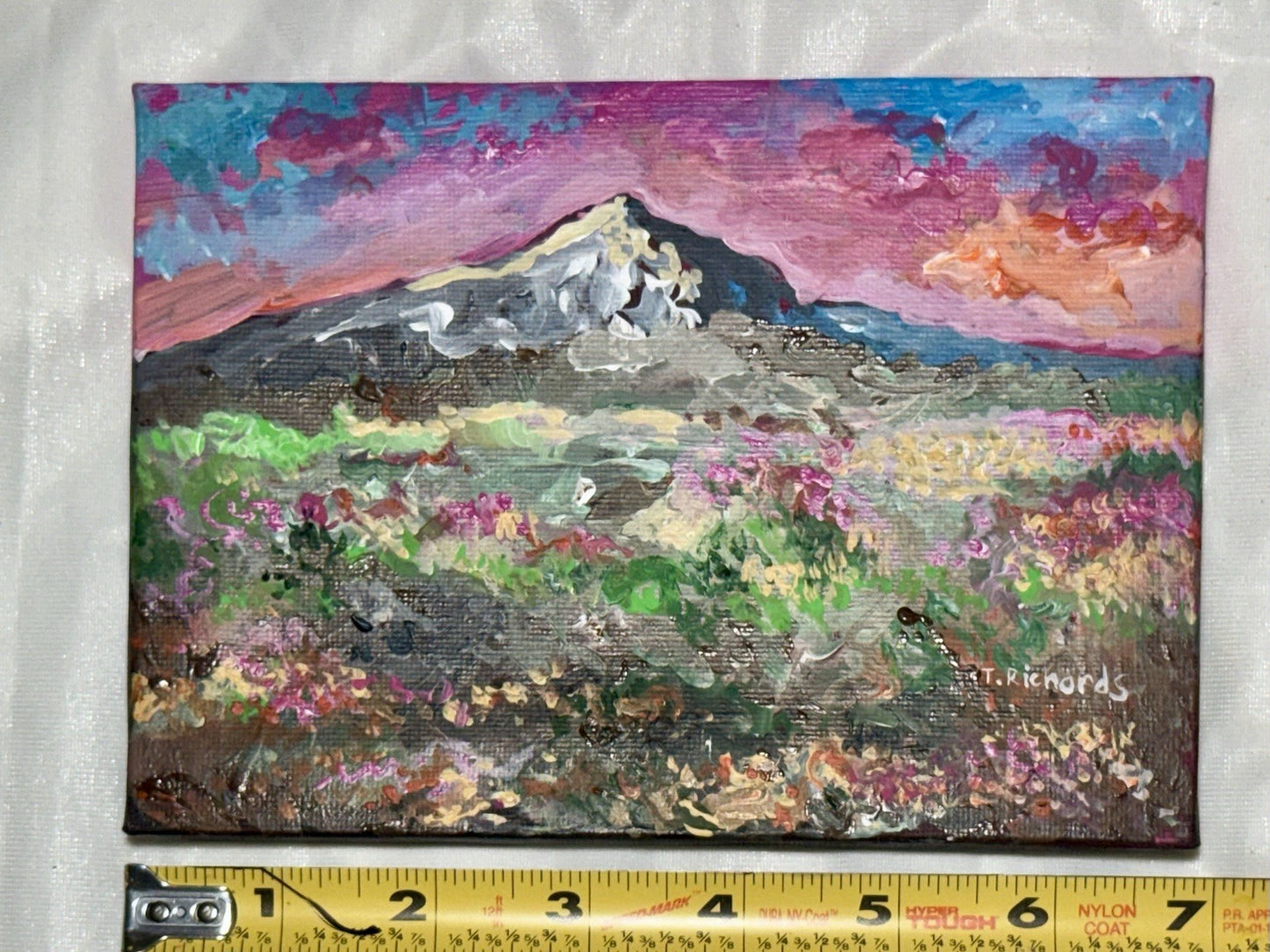 Wildflowers painting ORIGINAL art floral field artwork Landscape Mountain 5x7"