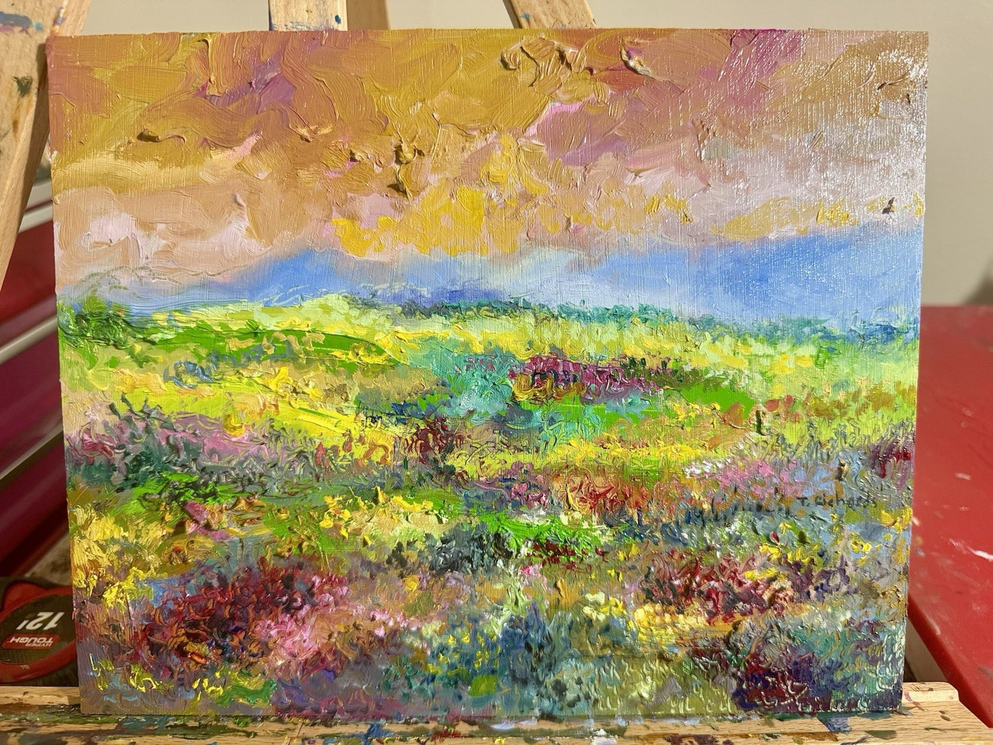 Oil painting panel ORIGINAL art Wildflower field Mountain Landscape flower 8x10