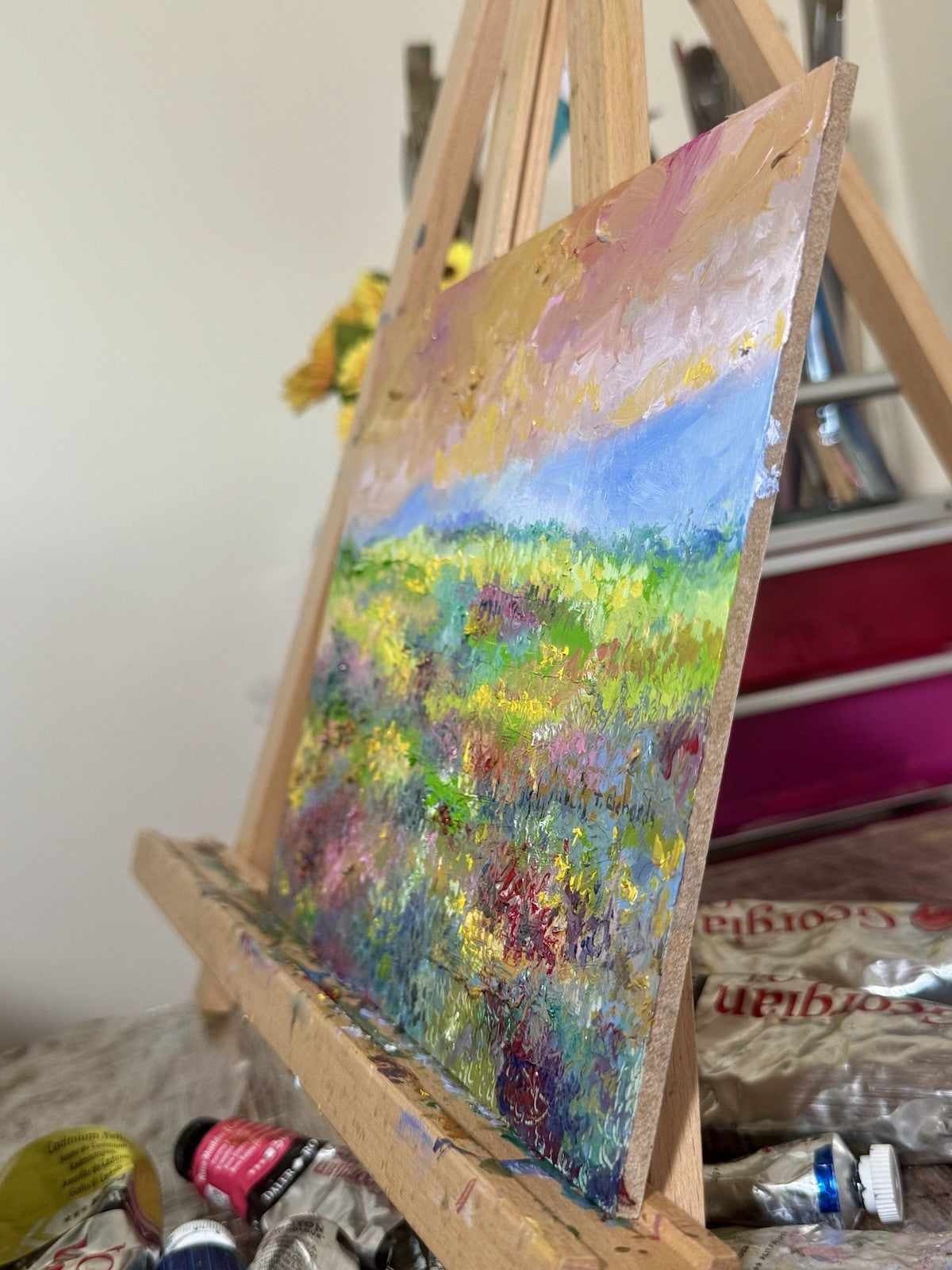 Oil painting panel ORIGINAL art Wildflower field Mountain Landscape flower 8x10