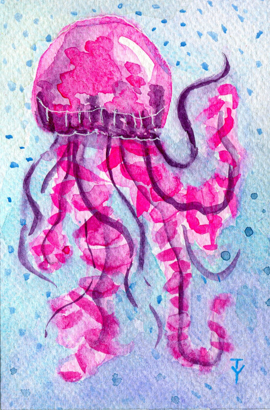 WATERCOLOR painting ORIGINAL art Jellyfish small artwork Sea life fish 4x6"