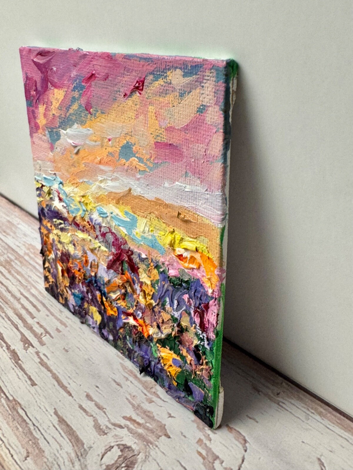 Oil Painting Wildflower landscape Original art Flower floral art Mini easel 4x4”