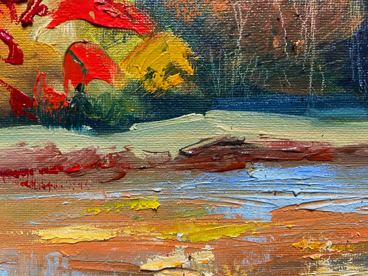 Oil painting ORIGINAL art Boat Fall landscape New England lake river 12x16"