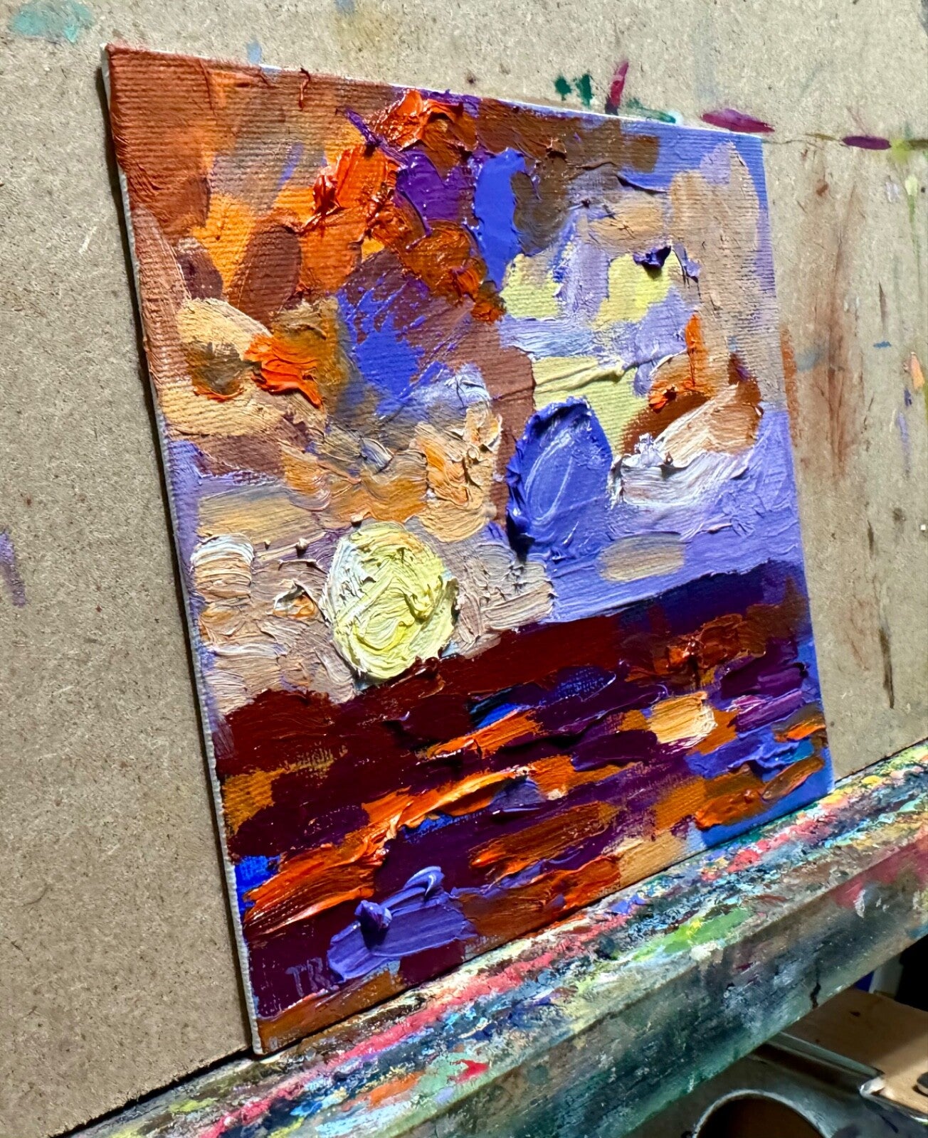 Ocean Oil painting ORIGINAL art Seascape artwork small sunset landscape 6x6"