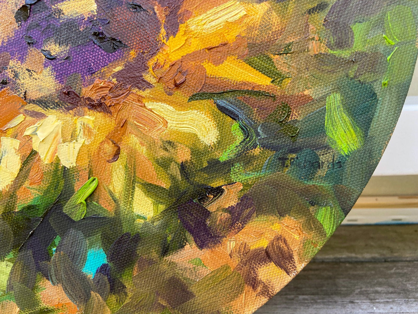 Oil painting ORIGINAL art Sunflower field landscape wall art flower floral 16x16