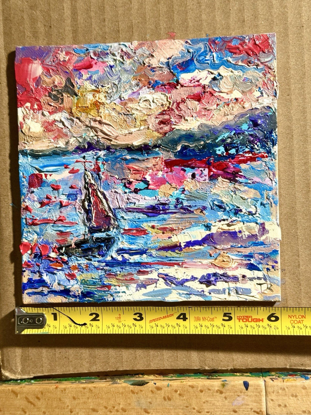 Sailboat Oil painting ORIGINAL art Seascape Ocean artwork small Boat Signed 6x6"