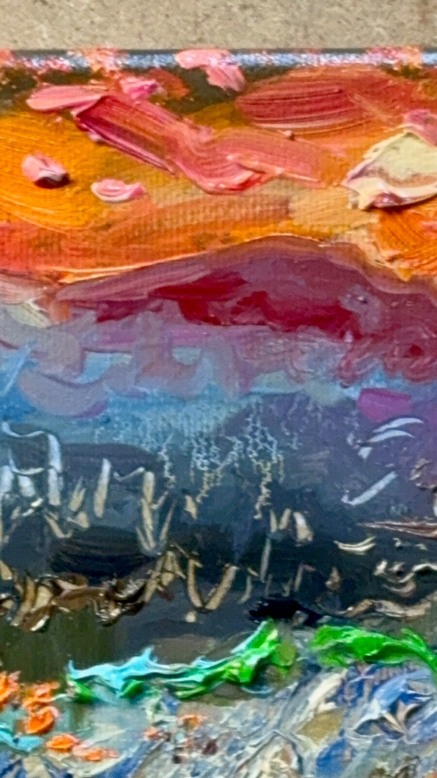 Wildflower painting ORIGINAL art Landscape mountain sunset Floral Field 9x12"